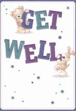 This cheerful get well card is a celebration of encouragement and playful comfort, perfectly suited for someone recovering in Balham. The artwork features an irresistibly soft, brown bear perched atop the bold 'GET,' his paws outstretched with a blessing of hope, while a joyful, floppy-eared puppy nestles against the strong 'WELL,' their affectionate interaction radiating warmth. The expressive, hand-lettered text in vivid indigo and teal seems to dance above a pristine cream background, reminiscent of the tranquil interiors of Balham's beloved cafes. Sprinkled across the card, starbursts in shades of purple and blue bring to mind the hopeful twinkle of local window displays after dusk. The fur of each animal nearly begs to be touched, resembling the soft coziness of wool wraps found at Balham's weekend markets. There's a spirit of lightness here, as if every brushstroke has been placed with the same care a local florist would give when assembling a comforting bouquet for same-day delivery. This card, with its gentle optimism and sincere artistry, offers a welcome dose of kindness to anyone in the Balham area who needs a little extra cheer.